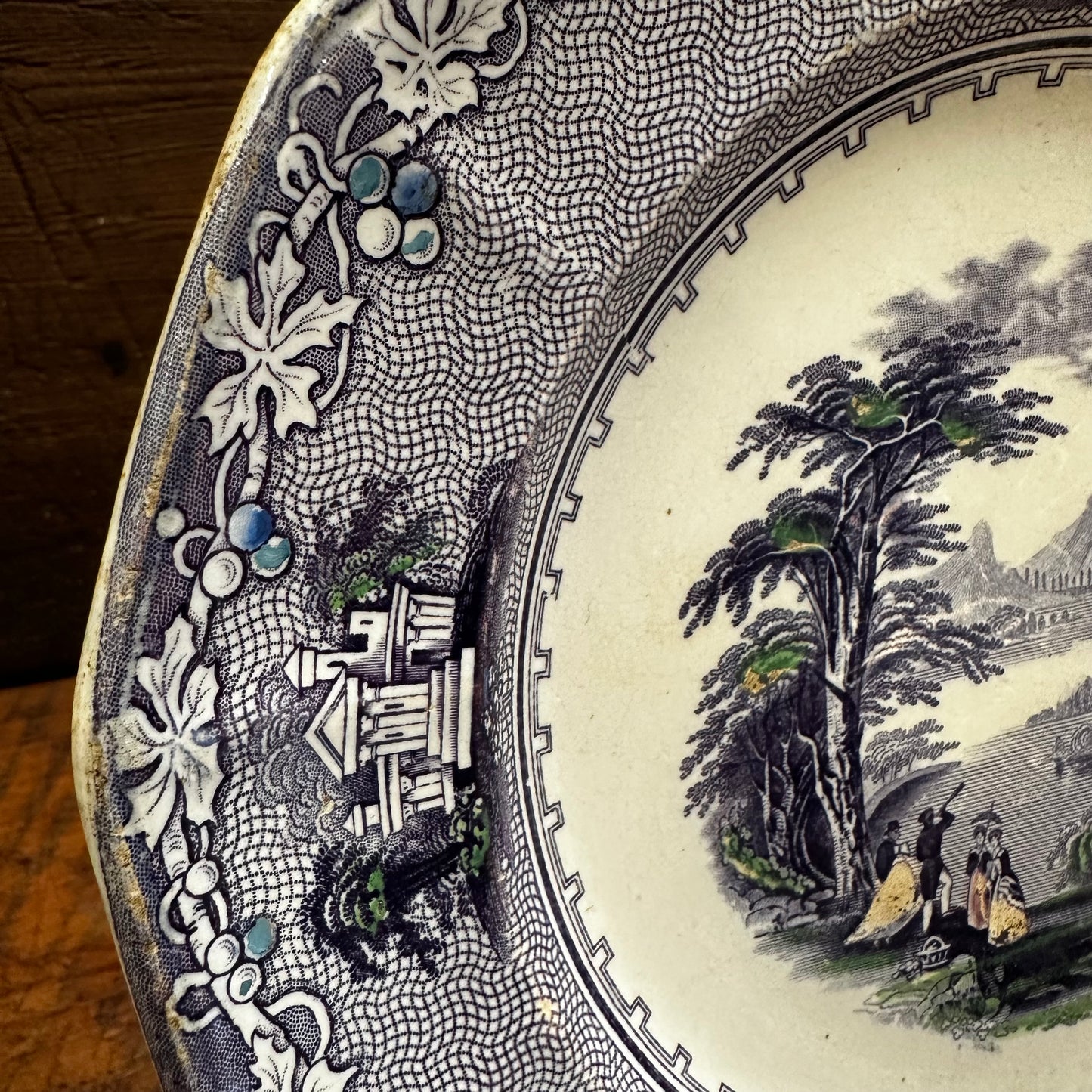Polychrome Mulberry Transferware 9 1/4" Plate C M & S Jenny Lind