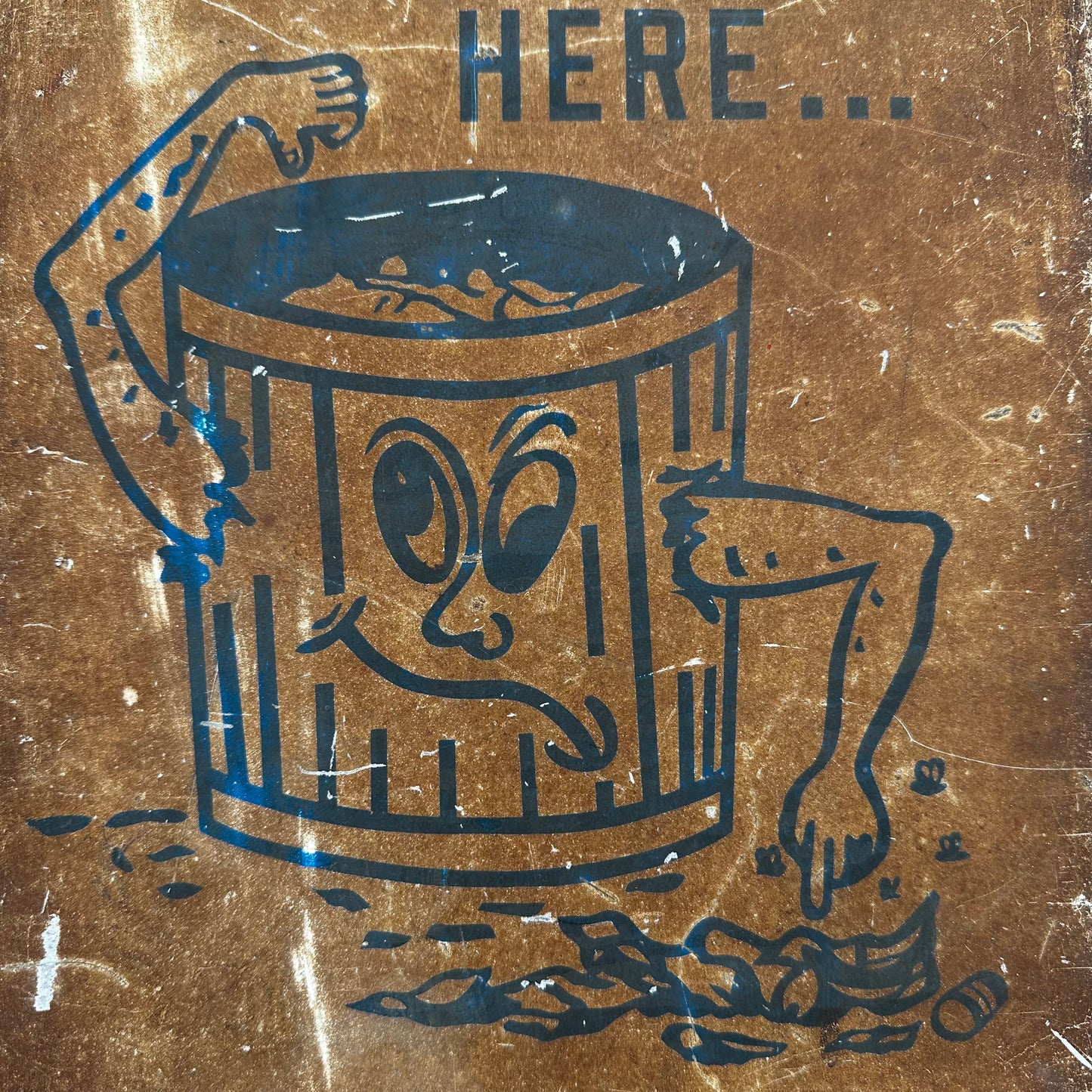 Rubbish Goes Here Vintage Trash Can Sign