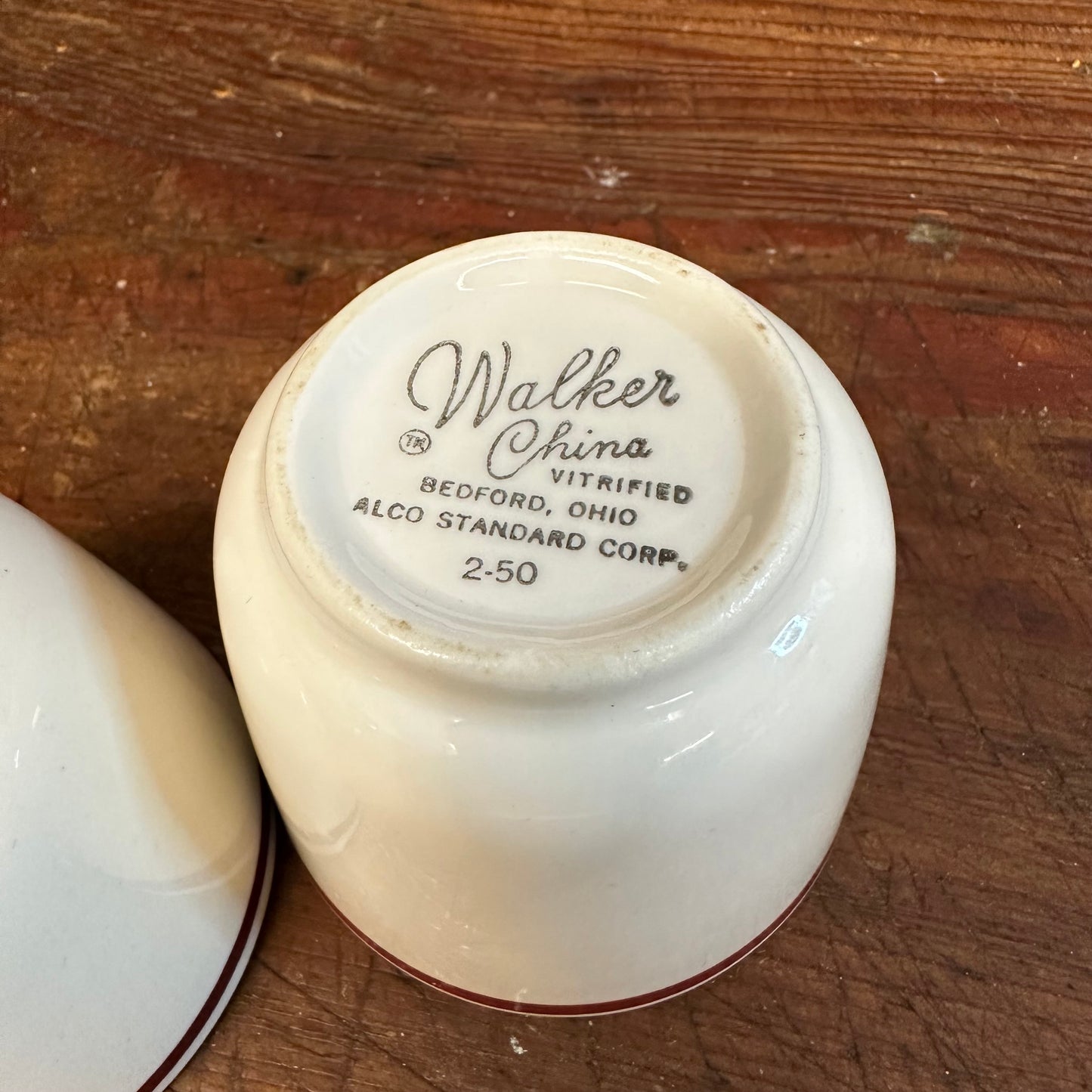 Pair of Red Banded Custard Cups Buffalo and Walker China