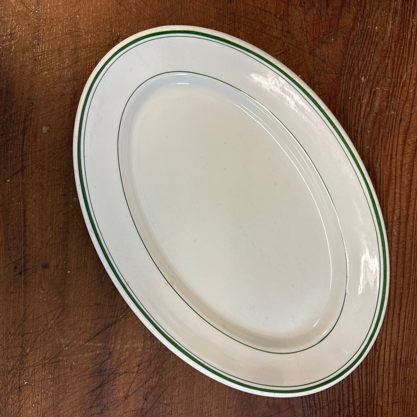 Pair of Green Banded Oval Platters Restaurant Ware Carr & Sterling China