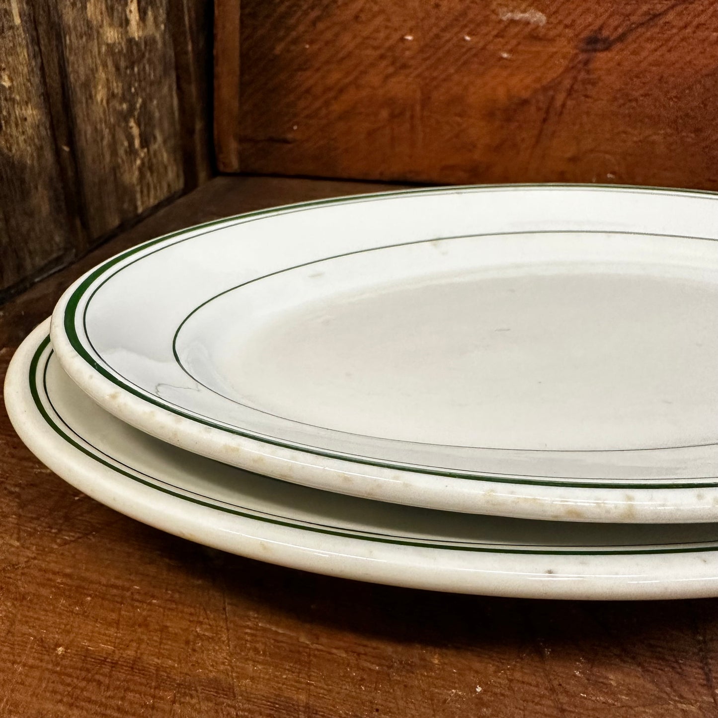 Pair of Green Banded Oval Platters Restaurant Ware Carr & Sterling China