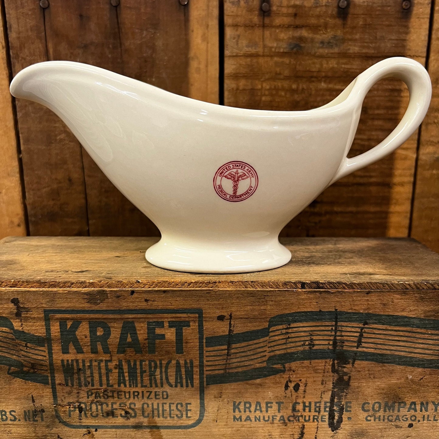 US Army Medical Department Gravy Boats 1936 1943 White Red Bailey Walker Sterling China Restaurant Ware