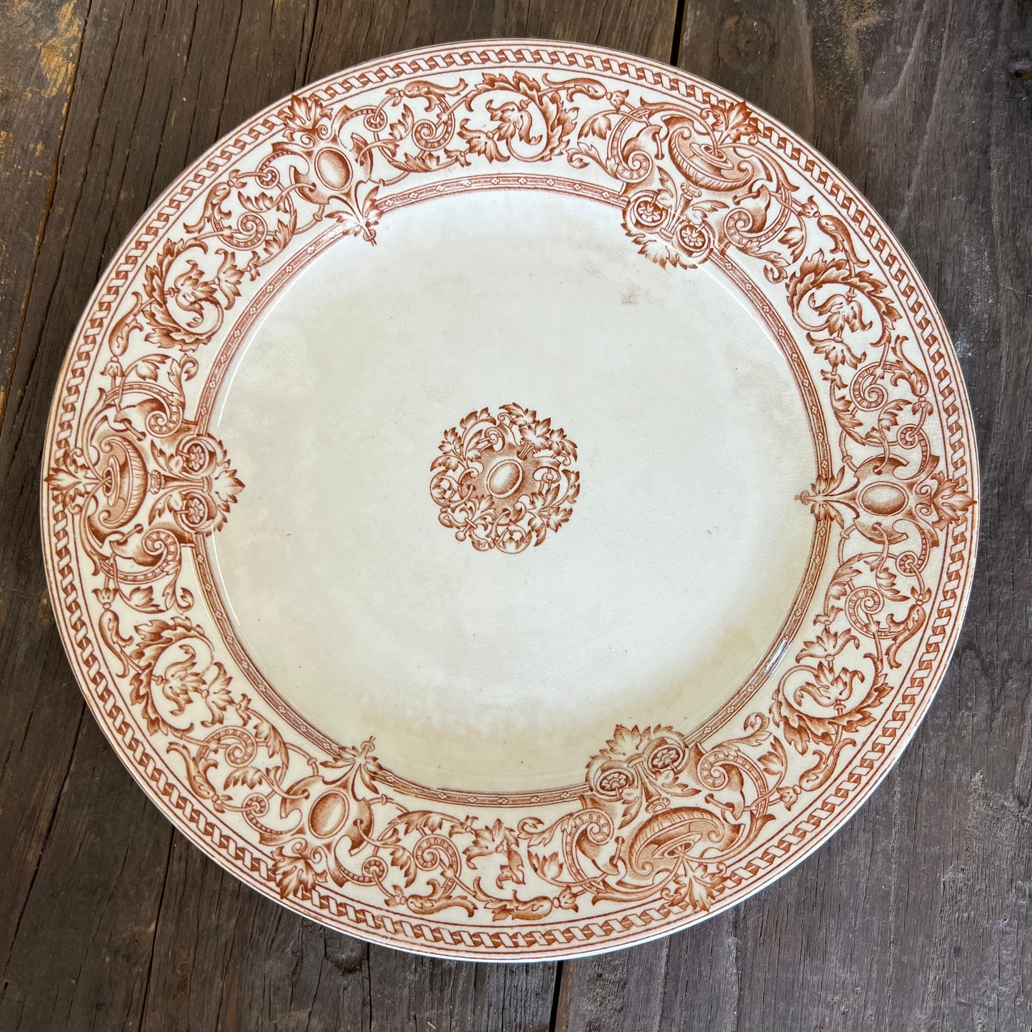 Royal Doulton Beauvais Pattern Brown Transferware 10.25" Plate Dishes Floral Aesthetic Movement