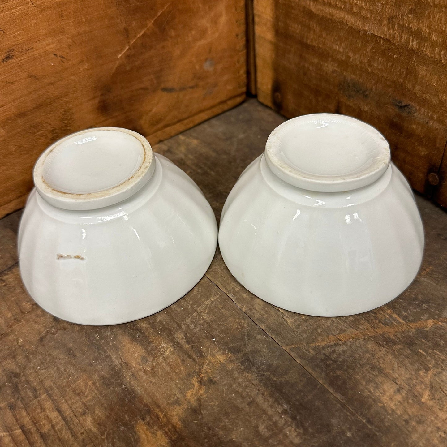White Café au Lait Bowls Simple Fluted French 1035 1036
