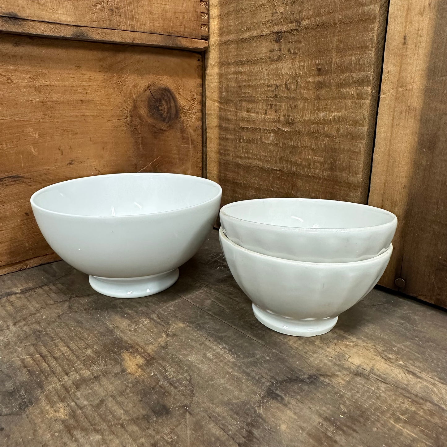 White Café au Lait Bowls Simple Fluted French 1035 1036