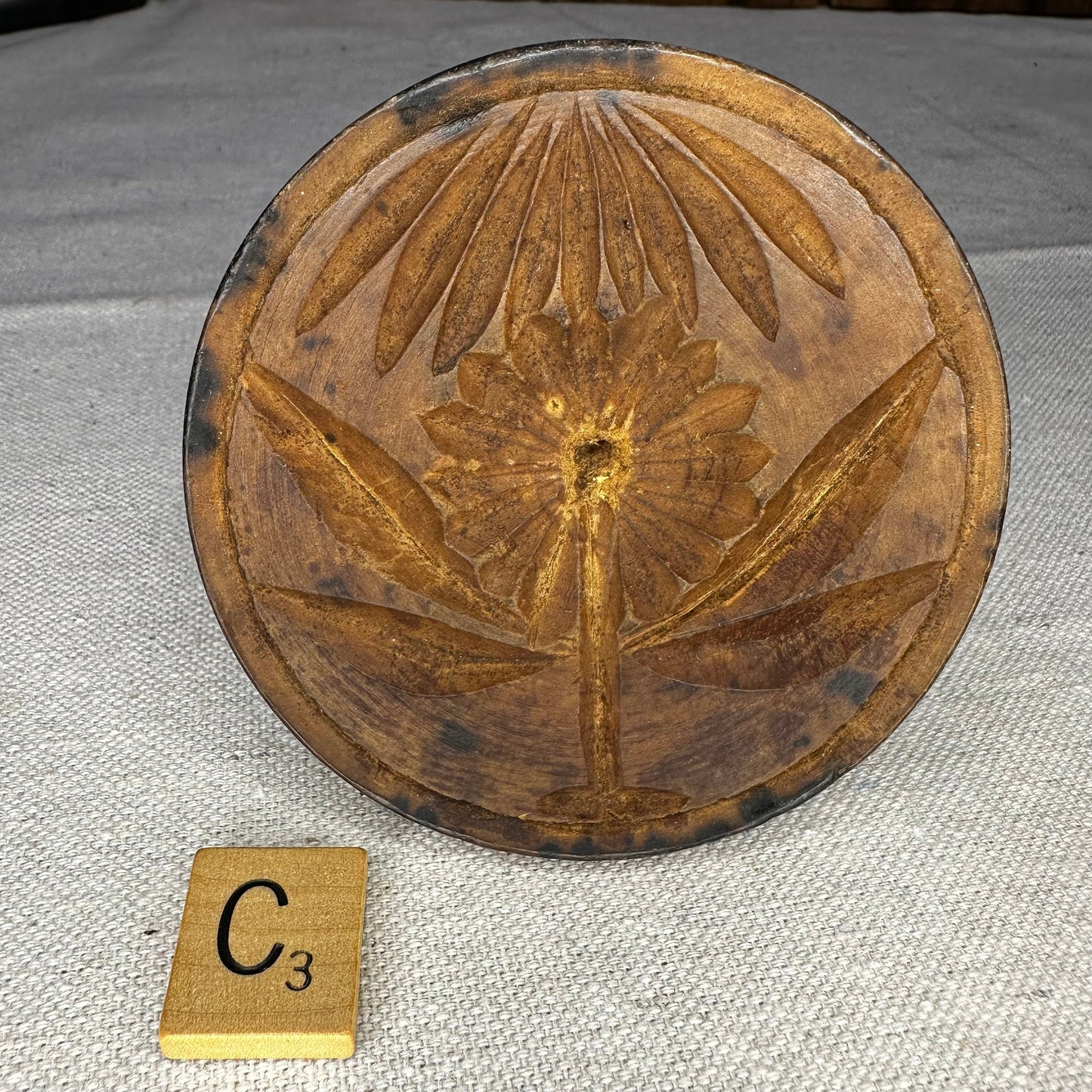 Turned Wooden Cookie Stamp Butter Press Treen 1057