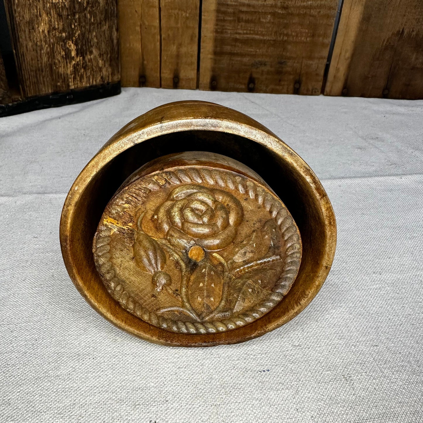 Fine Carved Rose Flower Butter Press Treen 1060