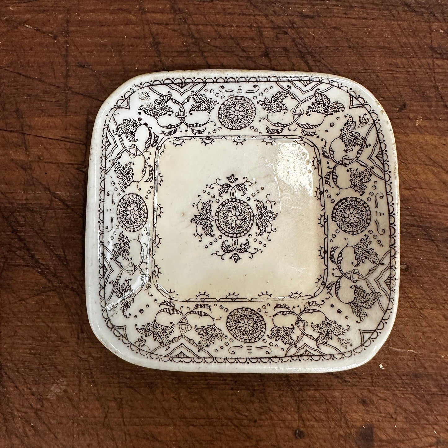 Pair of Square Butter Pats Brown Transferware White Ironstone J&G Meakin Cresswell 1087