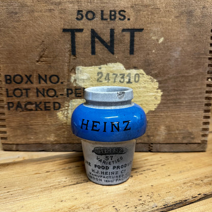 Antique Heinz English Prepared Mustard Pot Blue Top Transfer