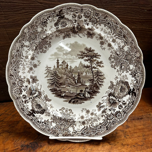 Brown Transferware 9 1/4" Plate W R & Co Tyrolean