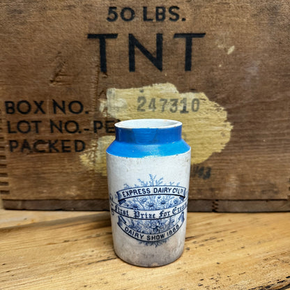 Antique HTF Express Dairy Cream Pot Blue Top Transfer Repaired