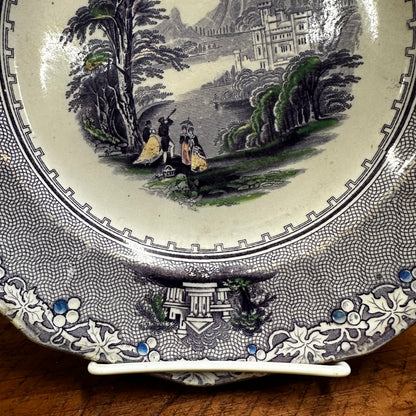 Polychrome Mulberry Transferware 9 1/4" Plate C M & S Jenny Lind