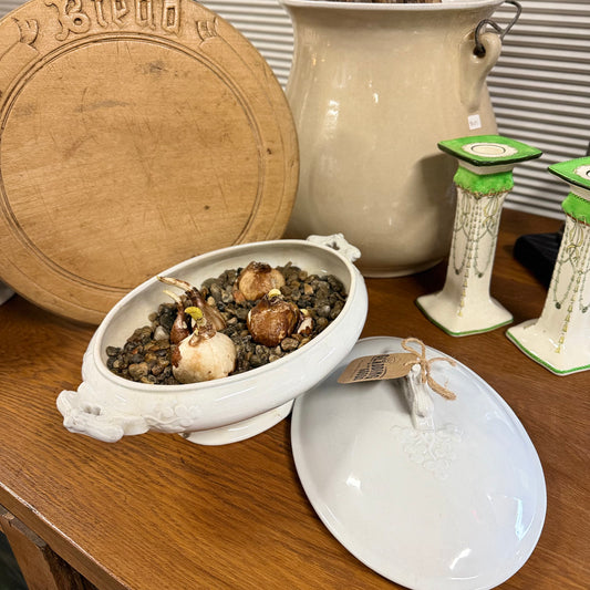 Oval Ironstone Covered Dish with Paperwhites