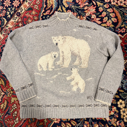 Vintage Lauren Ralph Lauren Handknit Polar Bear Family Mockneck Sweater