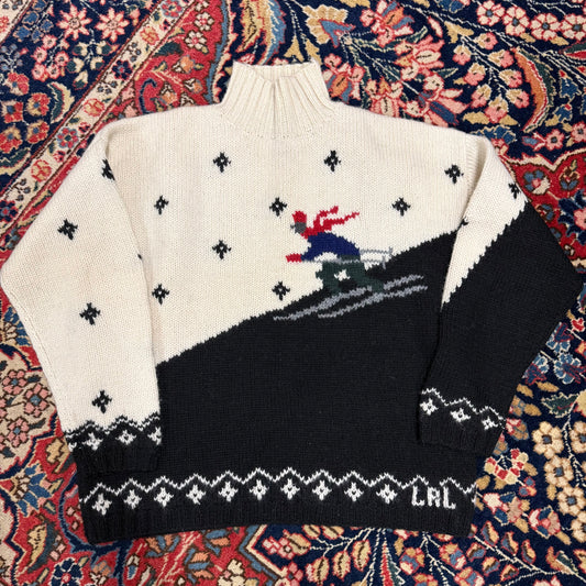 Vintage Lauren Ralph Lauren Handknit Downhill Skiier Mockneck Sweater