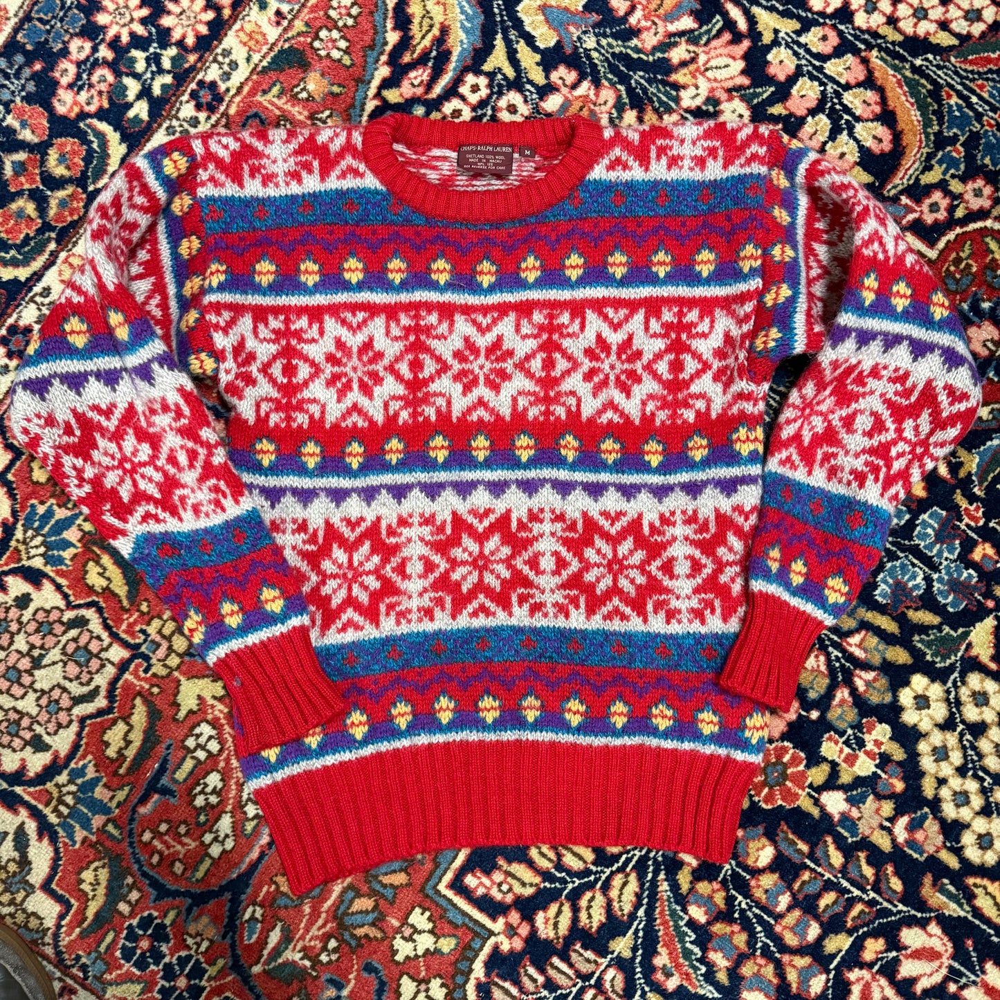 Vintage Chaps Ralph Lauren Shetland Wool Snowflake Fair Isle Sweater