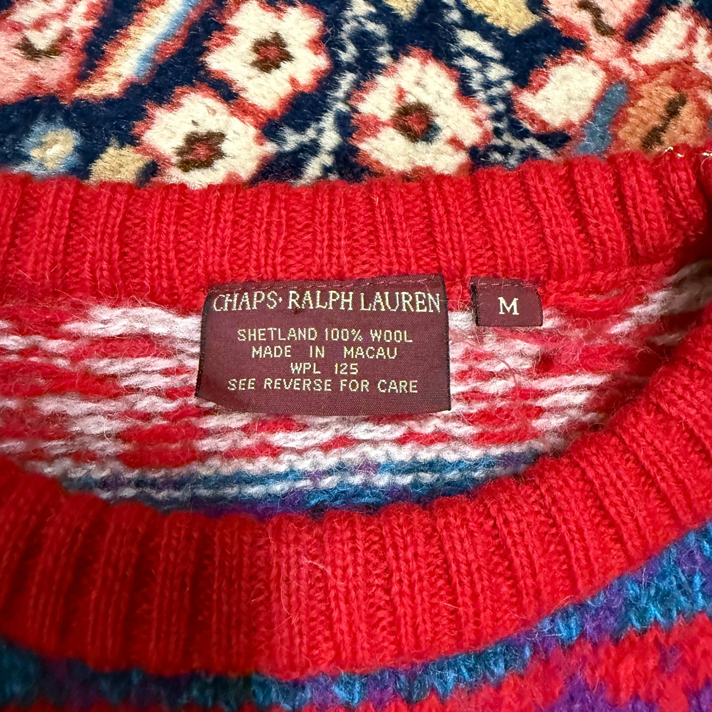 Vintage Chaps Ralph Lauren Shetland Wool Snowflake Fair Isle Sweater