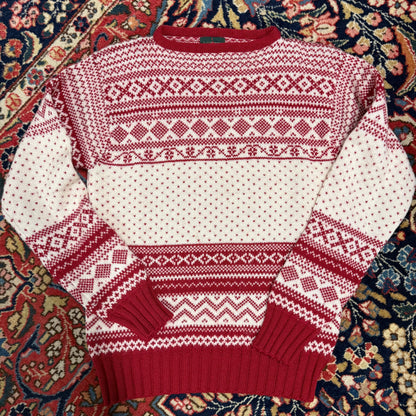 Vintage J. Crew Red White Fair Isle Sweater