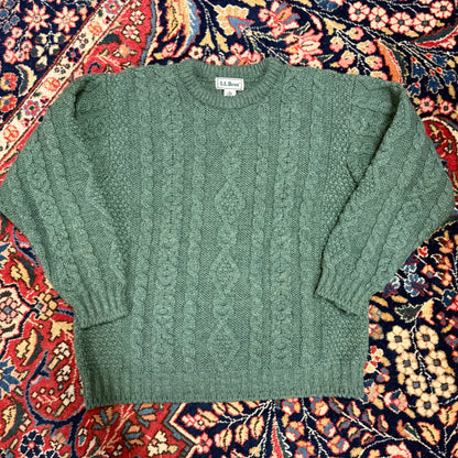 Vintage LL Bean Green Wool Cableknit Sweater