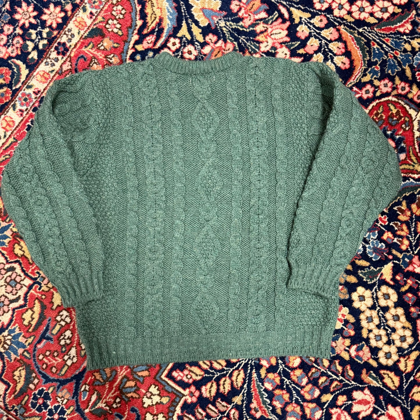 Vintage LL Bean Green Wool Cableknit Sweater