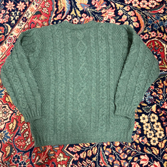 Vintage LL Bean Green Wool Cableknit Sweater