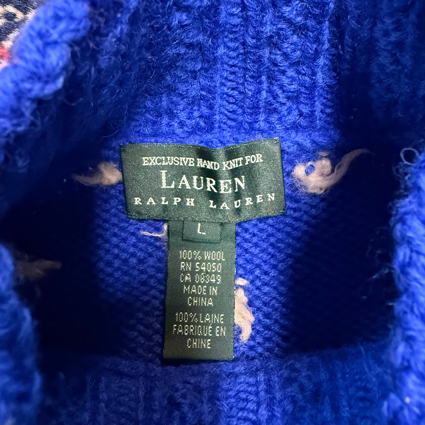 Vintage Lauren Ralph Lauren Handknit Downhill Skiier Mockneck Sweater (Blue collar)