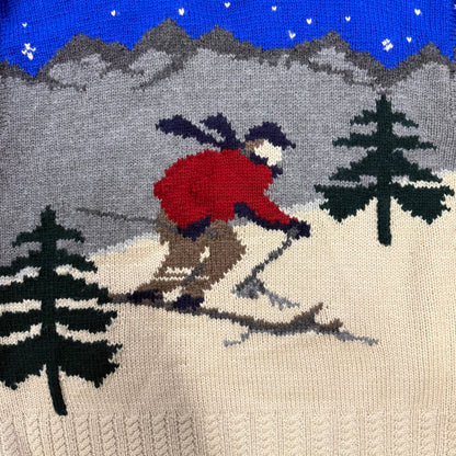 Vintage Lauren Ralph Lauren Handknit Downhill Skiier Mockneck Sweater (Blue collar)