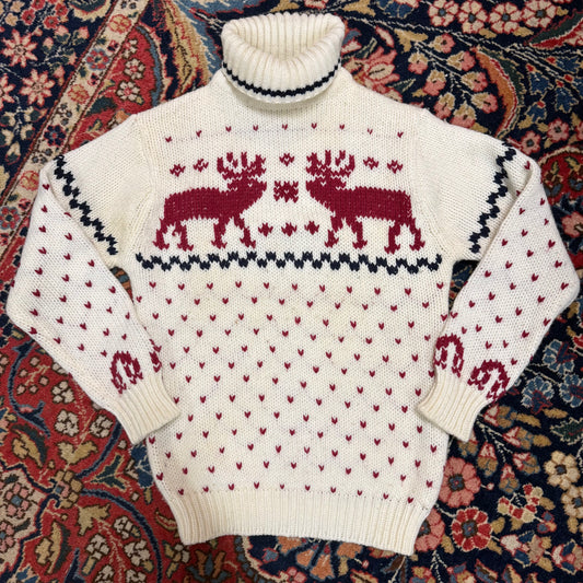 Vintage Fully Fashioned Reindeer Turtleneck Sweater