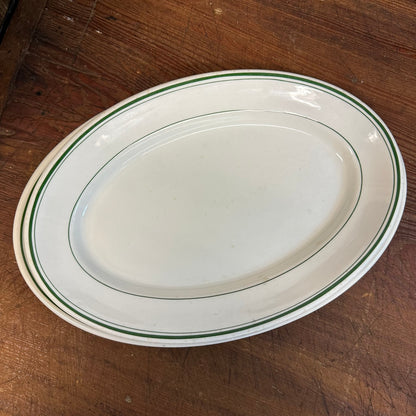 Pair of Green Banded Oval Platters Restaurant Ware Carr & Sterling China