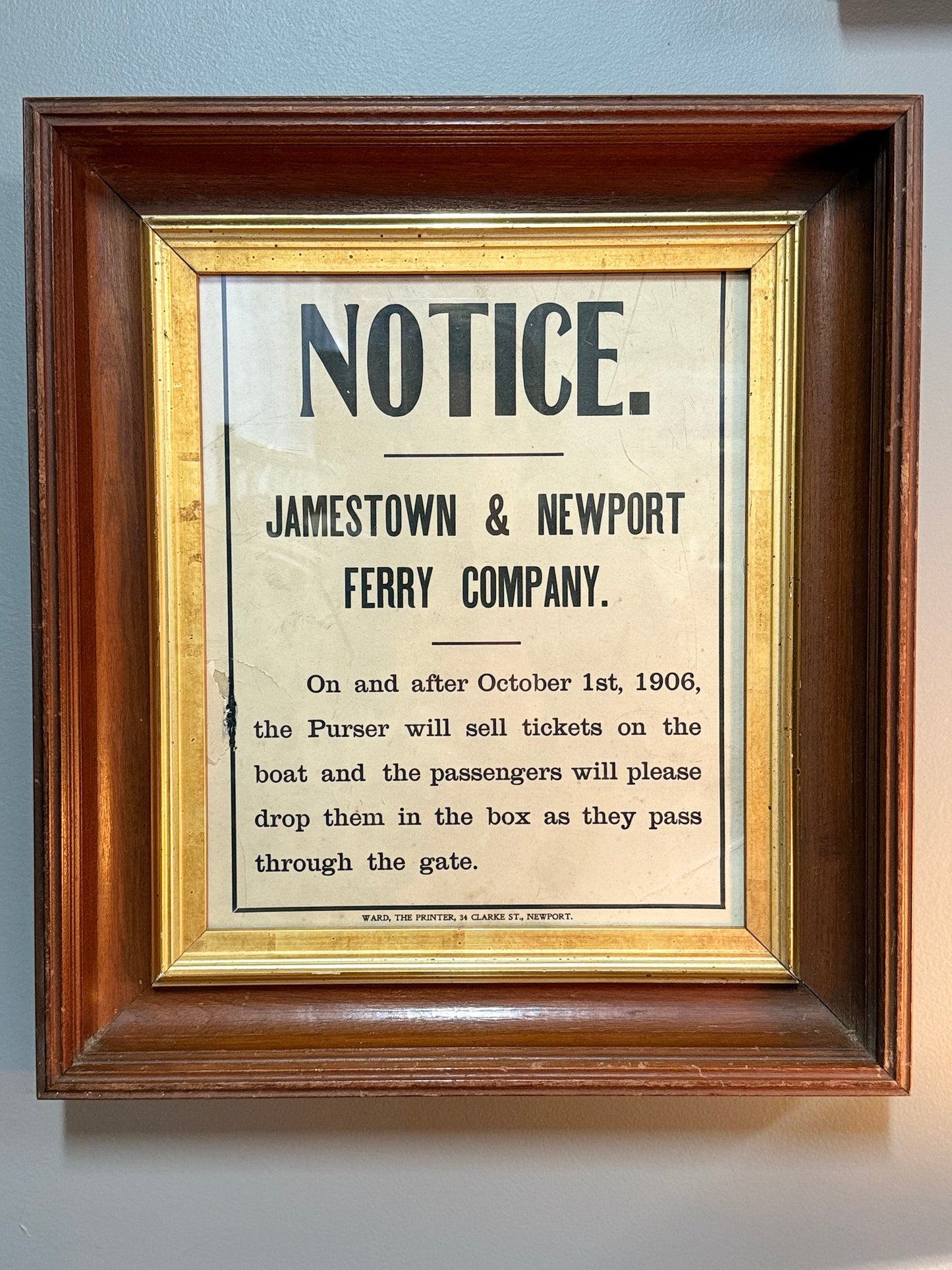 Framed Jamestown Newport Ferry Broadside