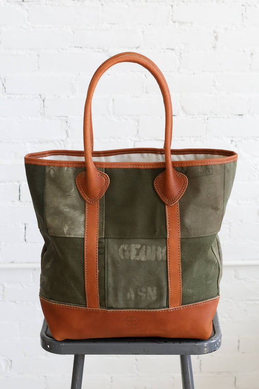 WWII era Salvaged Canvas Patchwork Tote Bag