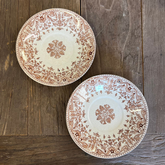 Two Ridgeways Tournay Brown Transferware 6.5" Berry Bowl Saucer Dishes Floral Aesthetic Movement