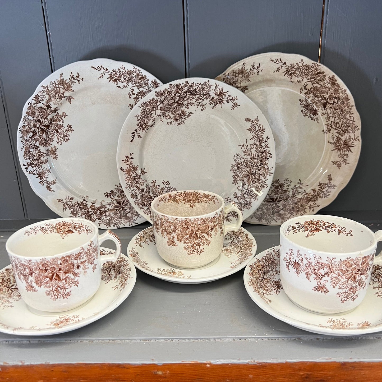 Venice Pattern Brown Transferware Smith Ford & Jones England Cup and Saucer English Ironstone