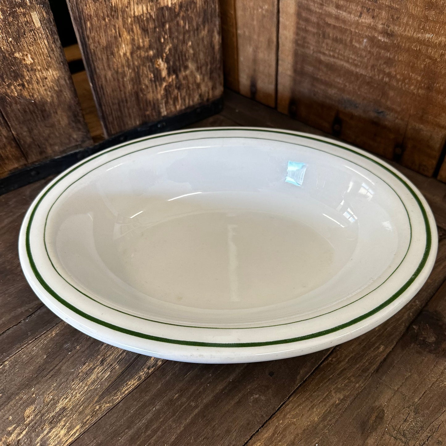 Green Banded Serving Dish Bowl Hotel China Restaurant Ware Buffalo Shenango China 1920 - 1950s