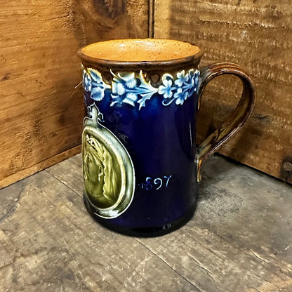 Queen Victoria Jubilee Royal Doulton Mug Salt Glaze Blue 1837 1897