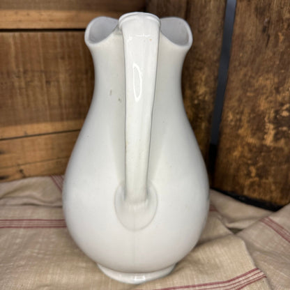 White Ironstone Pitcher Tall Unmarked 1044