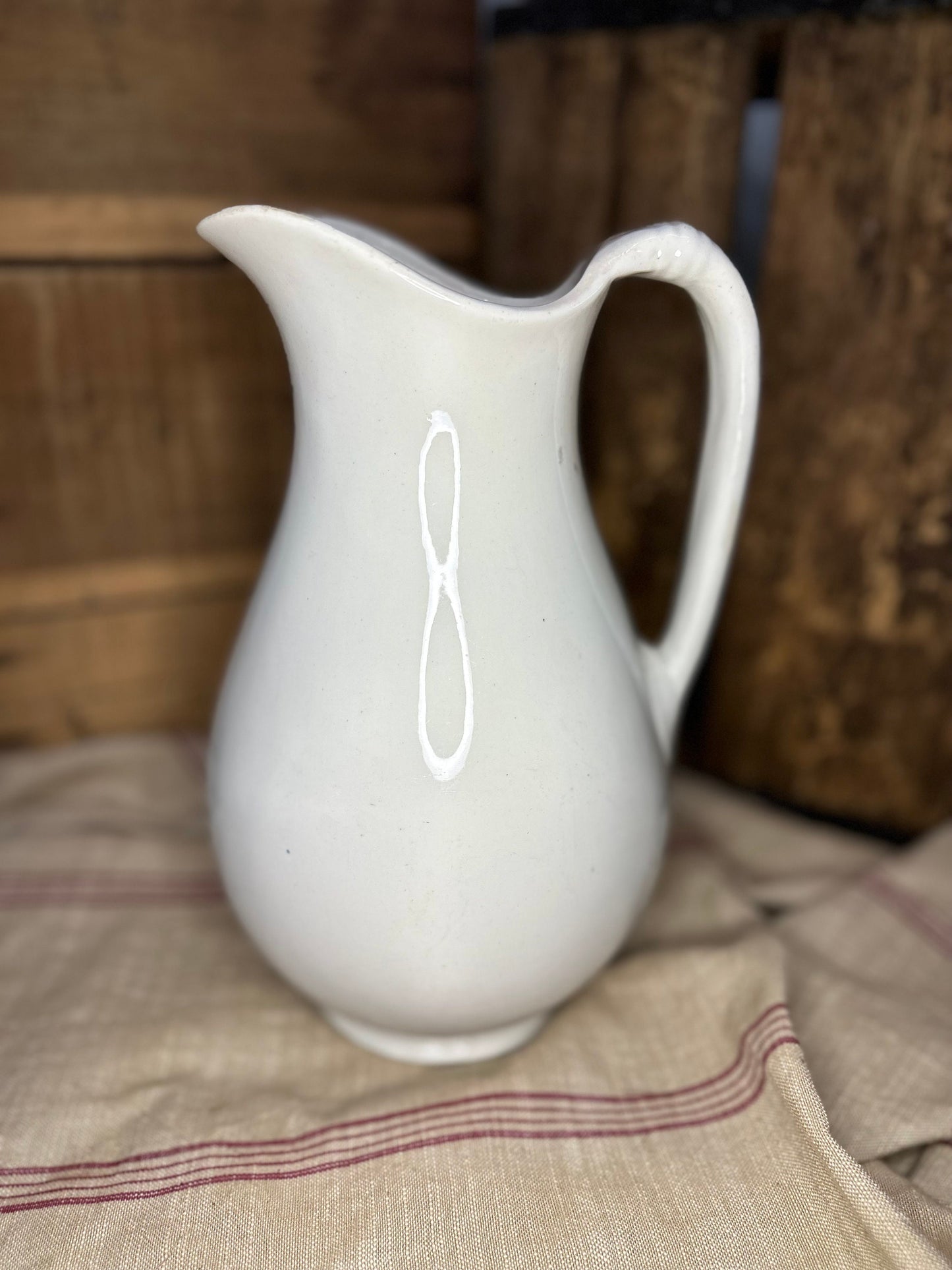 White Ironstone Pitcher Tall Unmarked 1044