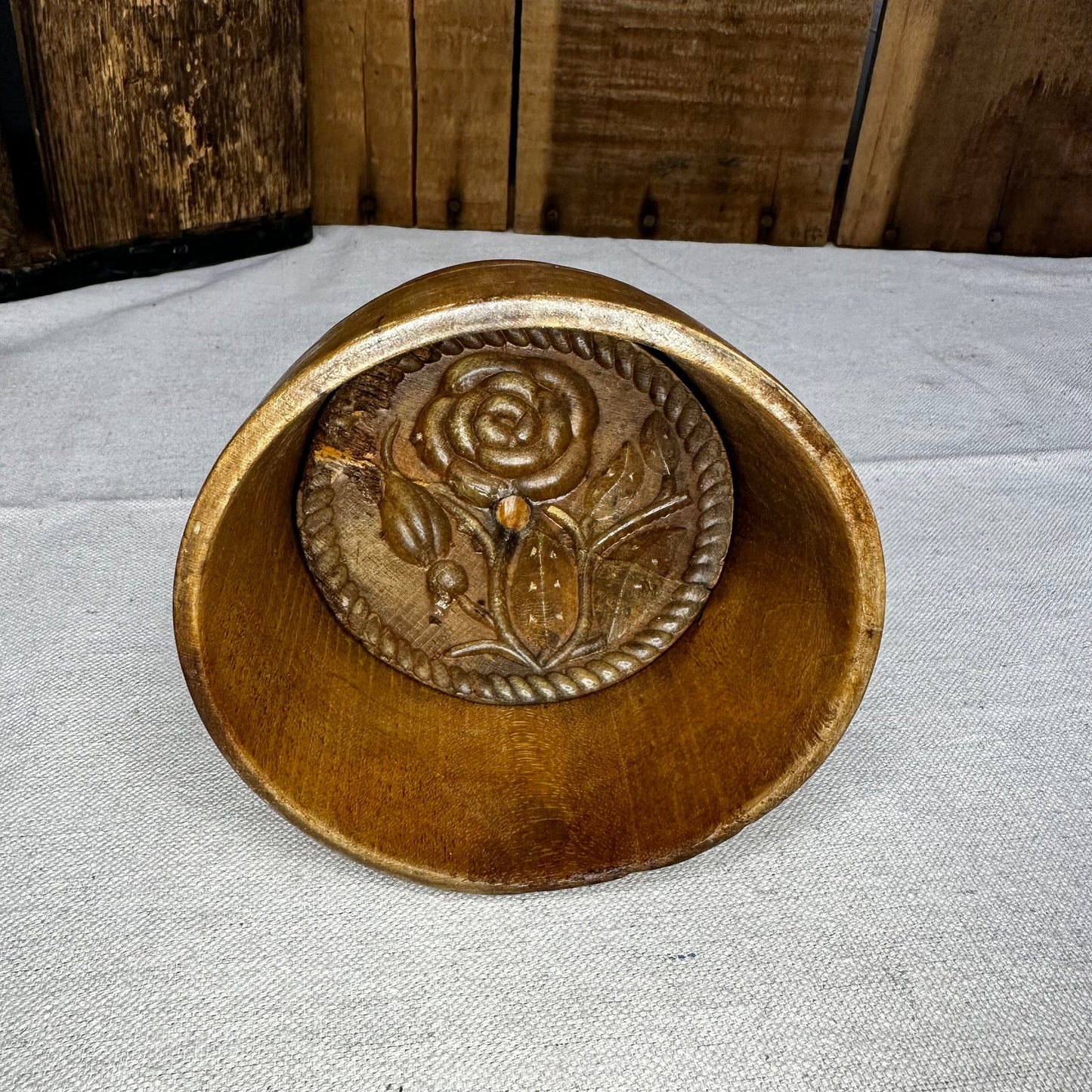 Fine Carved Rose Flower Butter Press Treen 1060