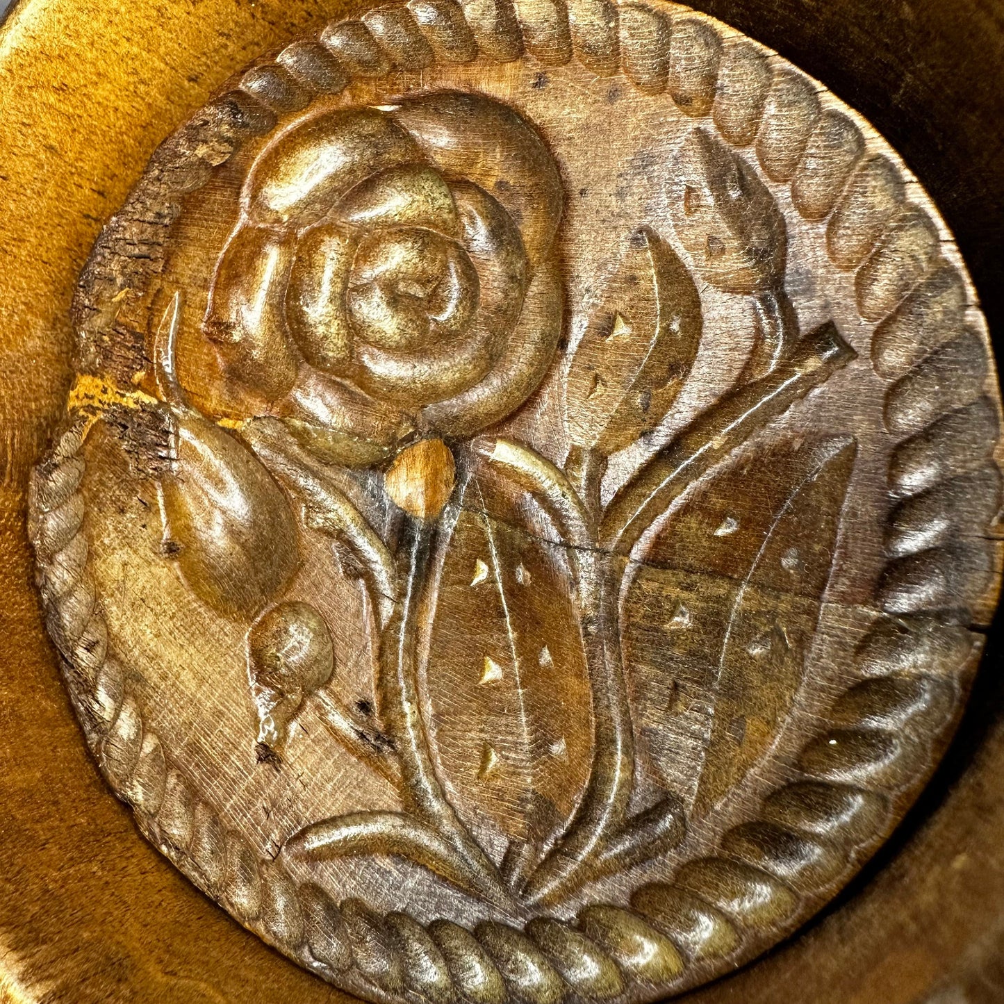 Fine Carved Rose Flower Butter Press Treen 1060