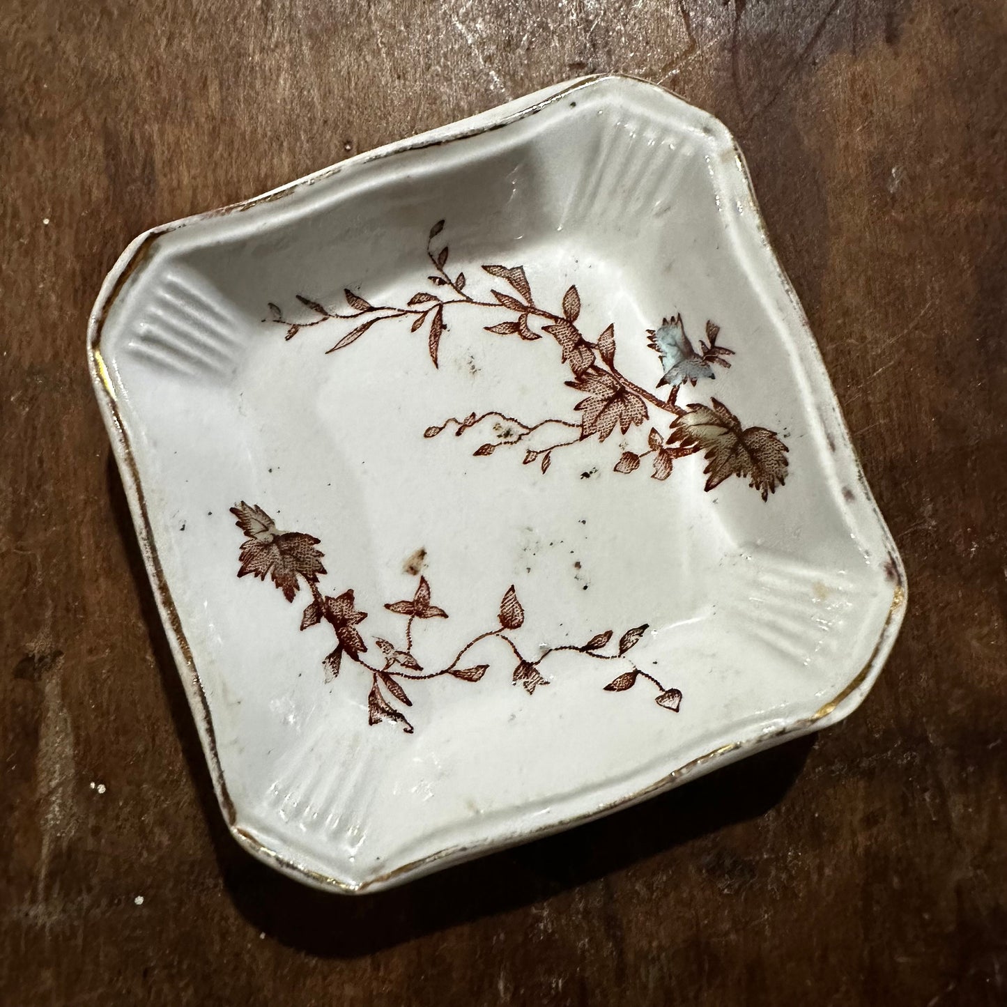 Set of 4 Square Butter Pats Brown Transferware White Ironstone Ridgways Smith Ford & Jones 1096